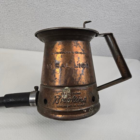 Brookins Oil Can Copper 1 Quart 1/4 Gallon Thumb Operated Vintage - Picture 1 of 14